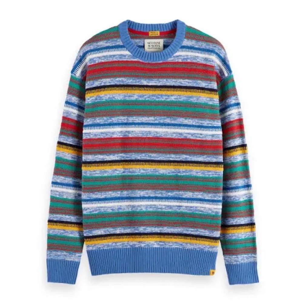 Scotch & Soda Mens Multi Color Striped Knit Crewneck Sweater Blue Red Large